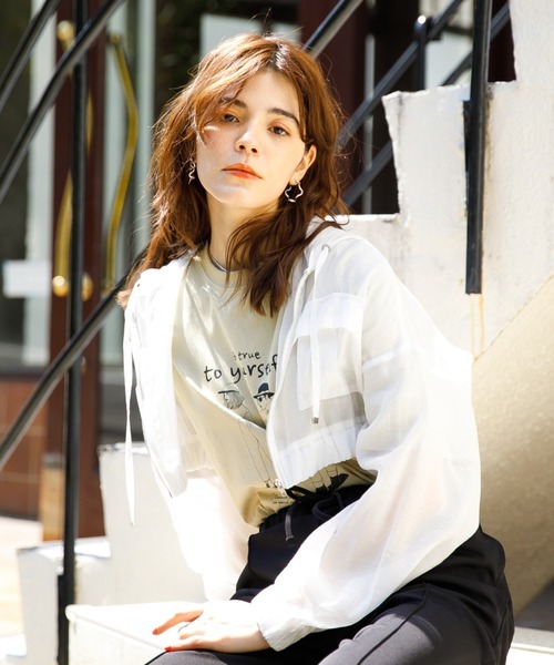 koe（コエ）の「シアーパーカー*（カーディガン/ボレロ・レディース・ホワイト/ブラック/ミント・FREE）」の2枚目の写真