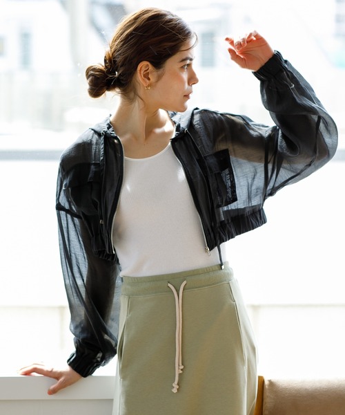 koe（コエ）の「シアーパーカー*（カーディガン/ボレロ・レディース・ホワイト/ブラック/ミント・FREE）」の3枚目の写真