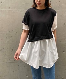 流れるレースドッキングチュニ