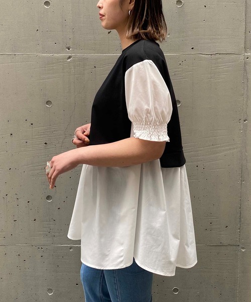 AS KNOW AS PINKY（アズノゥアズピンキー）の「流れるレースドッキングチュニ（チュニック・レディース・オフホワイト/ブラック×ホワイト・FREE）」の3枚目の写真