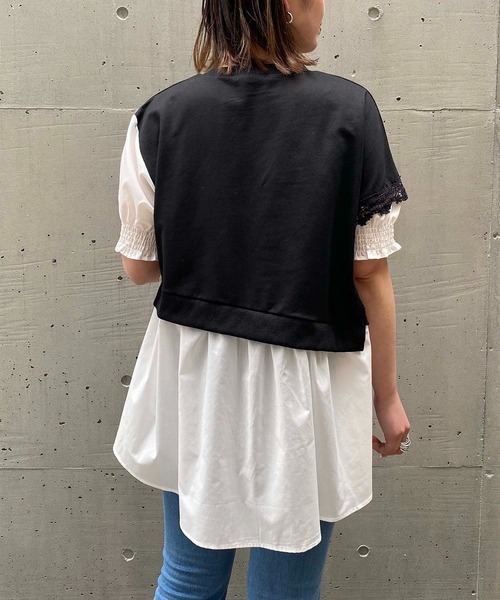 AS KNOW AS PINKY（アズノゥアズピンキー）の「流れるレースドッキングチュニ（チュニック・レディース・オフホワイト/ブラック×ホワイト・FREE）」の7枚目の写真