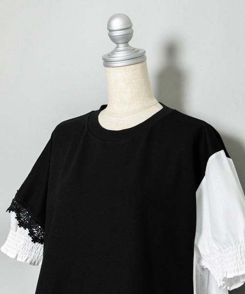 AS KNOW AS PINKY（アズノゥアズピンキー）の「流れるレースドッキングチュニ（チュニック・レディース・オフホワイト/ブラック×ホワイト・FREE）」の15枚目の写真