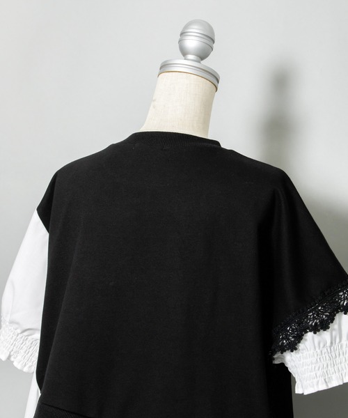 AS KNOW AS PINKY（アズノゥアズピンキー）の「流れるレースドッキングチュニ（チュニック・レディース・オフホワイト/ブラック×ホワイト・FREE）」の6枚目の写真