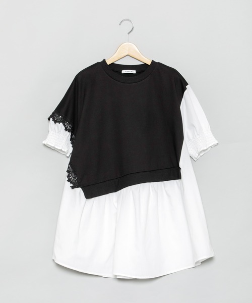 AS KNOW AS PINKY（アズノゥアズピンキー）の「流れるレースドッキングチュニ（チュニック・レディース・オフホワイト/ブラック×ホワイト・FREE）」の10枚目の写真