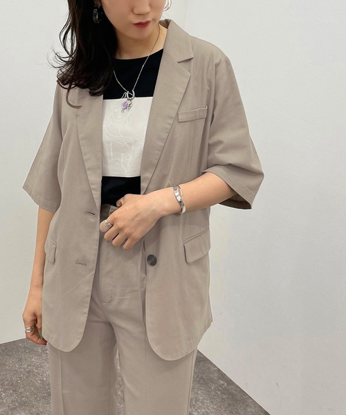 apres jour mignon（アプレジュールミニョン）の「リネン混ジャケット【ZOZOTOWN限定アイテム】（テーラードジャケット・レディース・グレイッシュベージュ/ダークブルー/グリーン/ダークブラウン・フリー/X-LARGE）」の12枚目の写真