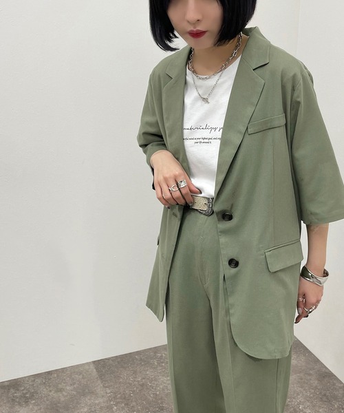 apres jour mignon（アプレジュールミニョン）の「リネン混ジャケット【ZOZOTOWN限定アイテム】（テーラードジャケット・レディース・グレイッシュベージュ/ダークブルー/グリーン/ダークブラウン・フリー/X-LARGE）」の19枚目の写真