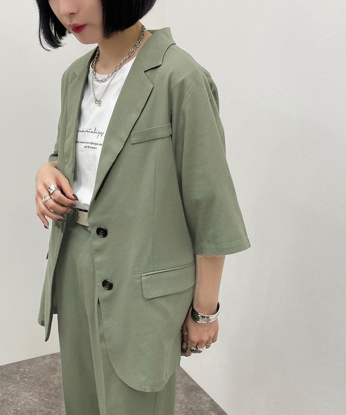 apres jour mignon（アプレジュールミニョン）の「リネン混ジャケット【ZOZOTOWN限定アイテム】（テーラードジャケット・レディース・グレイッシュベージュ/ダークブルー/グリーン/ダークブラウン・フリー/X-LARGE）」の20枚目の写真