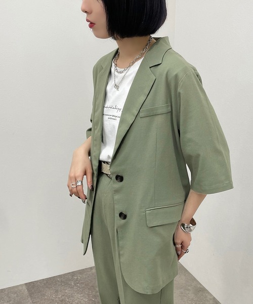 apres jour mignon（アプレジュールミニョン）の「リネン混ジャケット【ZOZOTOWN限定アイテム】（テーラードジャケット・レディース・グレイッシュベージュ/ダークブルー/グリーン/ダークブラウン・フリー/X-LARGE）」の21枚目の写真