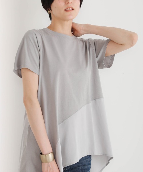 Bou Jeloud(ブージュルード)の「【コットン100】スムースコットンアシメ切り替えTOPS(Tシャツ/カットソー・レディース・ブラック/グレー/オフホワイト/A・FREE)」の3枚目の写真