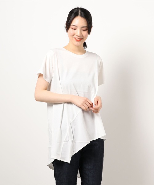 Bou Jeloud(ブージュルード)の「【コットン100】スムースコットンアシメ切り替えTOPS(Tシャツ/カットソー・レディース・ブラック/グレー/オフホワイト/A・FREE)」の1枚目の写真
