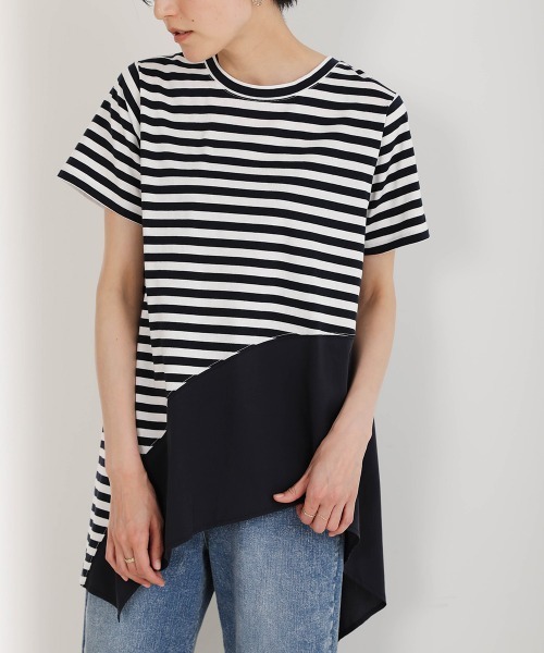 Bou Jeloud(ブージュルード)の「【コットン100】スムースコットンアシメ切り替えTOPS(Tシャツ/カットソー・レディース・ブラック/グレー/オフホワイト/A・FREE)」の4枚目の写真