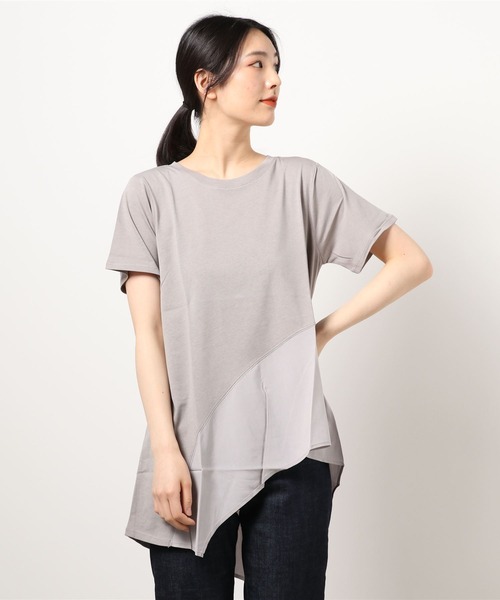 Bou Jeloud(ブージュルード)の「【コットン100】スムースコットンアシメ切り替えTOPS(Tシャツ/カットソー・レディース・ブラック/グレー/オフホワイト/A・FREE)」の12枚目の写真