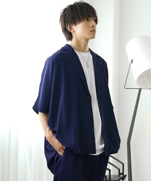 NO ID　ドルマンジャケット　スラックスパンツ　セットアップ　ノーアイディー NO ID. ノーアイディー シンセティックレザートラックサルエル