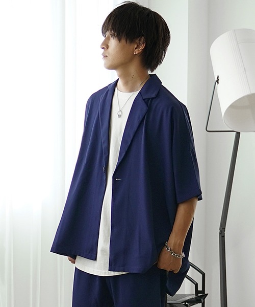 MinoriTY（マイノリティ）の「【MinoriTY】とろみ素材ビッグドルマンセットアップ メンズ 半袖テーラードジャケット＋テーパードパンツ メンズ スラックス 無地 シャツジャケット（セットアップ・メンズ・ブルーグレー/グレー系その他/チャコール/ライトグレー/グリーン/ブラック/グレイッシュベージュ/ダークブルー/ベージュ/チャコールグレー・M/L/S）」の18枚目の写真