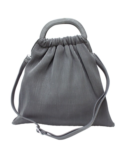 VEENA 1921（ヴィーナ）の「【VEENA 1921/ヴィーナ】2WAY プリーツ 巾着 ハンド ショルダーバッグ（ショルダーバッグ・レディース・ワインレッド/グレー・FREE）」の2枚目の写真