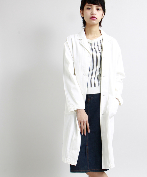 WEGO（ウィゴー）の「WEGO/ショップコート（ステンカラーコート・レディース・アイボリー/ホワイト系その他/ダークインディゴブルー・FREE）」の2枚目の写真