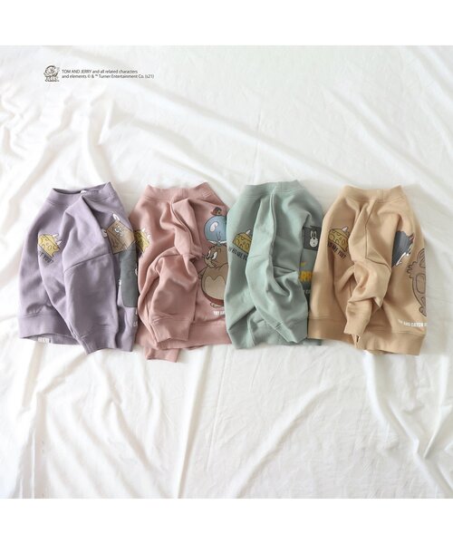 Tom＆Jerry（トムアンドジェリー）の「トムとジェリートレーナー（スウェット・キッズ・パープル/イエロー/オレンジ/ミント・90/100/110/120/80/130/140）」の5枚目の写真