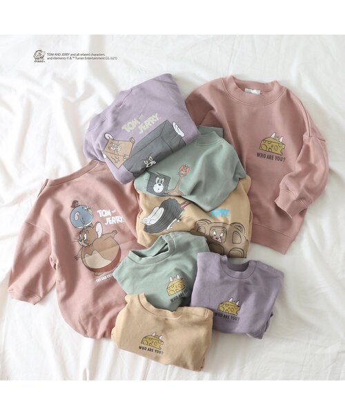 Tom＆Jerry（トムアンドジェリー）の「トムとジェリートレーナー（スウェット・キッズ・パープル/イエロー/オレンジ/ミント・90/100/110/120/80/130/140）」の12枚目の写真