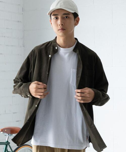 coen（コーエン）の「細畝コーデュロイバンドカラーシャツ（シャツ/ブラウス・メンズ・ベージュ/ネイビー/オリーブ・X-LARGE/SMALL/MEDIUM/LARGE）」の3枚目の写真