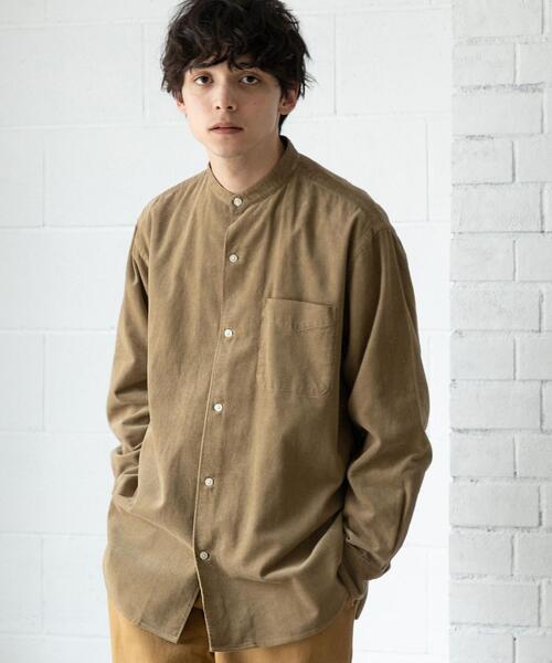 coen（コーエン）の「細畝コーデュロイバンドカラーシャツ（シャツ/ブラウス・メンズ・ベージュ/ネイビー/オリーブ・X-LARGE/SMALL/MEDIUM/LARGE）」の11枚目の写真