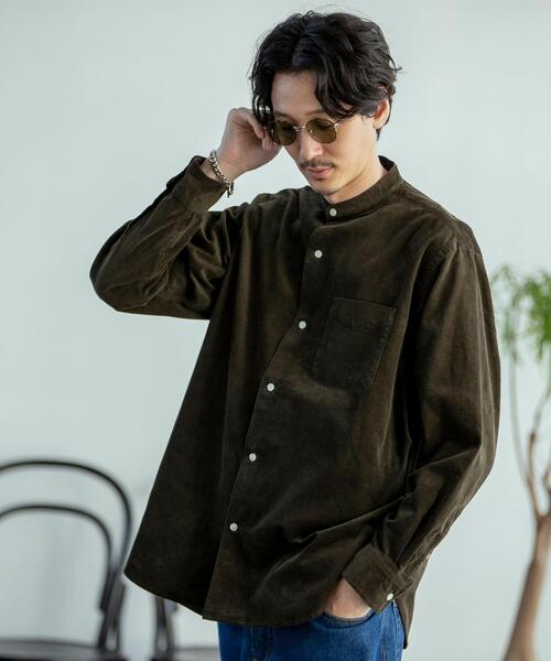 coen（コーエン）の「細畝コーデュロイバンドカラーシャツ（シャツ/ブラウス・メンズ・ベージュ/ネイビー/オリーブ・X-LARGE/SMALL/MEDIUM/LARGE）」の6枚目の写真