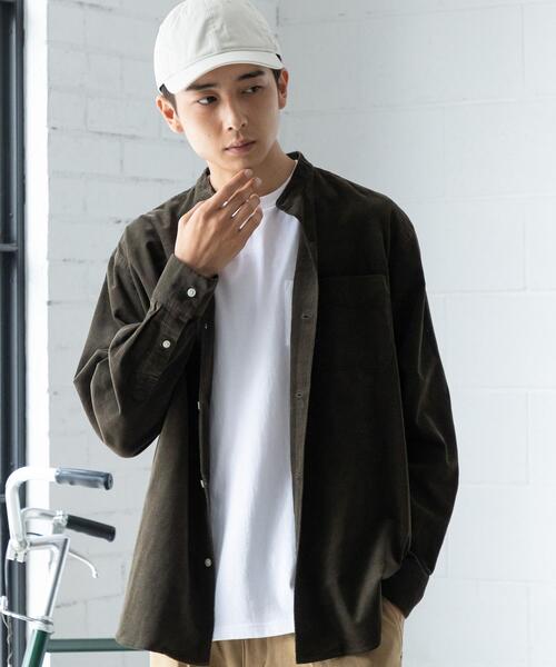 coen（コーエン）の「細畝コーデュロイバンドカラーシャツ（シャツ/ブラウス・メンズ・ベージュ/ネイビー/オリーブ・X-LARGE/SMALL/MEDIUM/LARGE）」の5枚目の写真