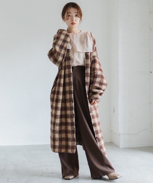 Kastane（カスタネ）の「起毛チェックニットマキシガウン（カーディガン/ボレロ・レディース・ブラウン/グリーン・FREE）」の14枚目の写真