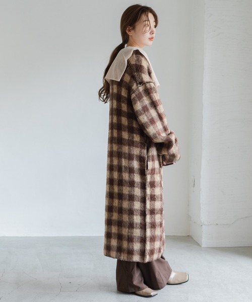 Kastane（カスタネ）の「起毛チェックニットマキシガウン（カーディガン/ボレロ・レディース・ブラウン/グリーン・FREE）」の5枚目の写真