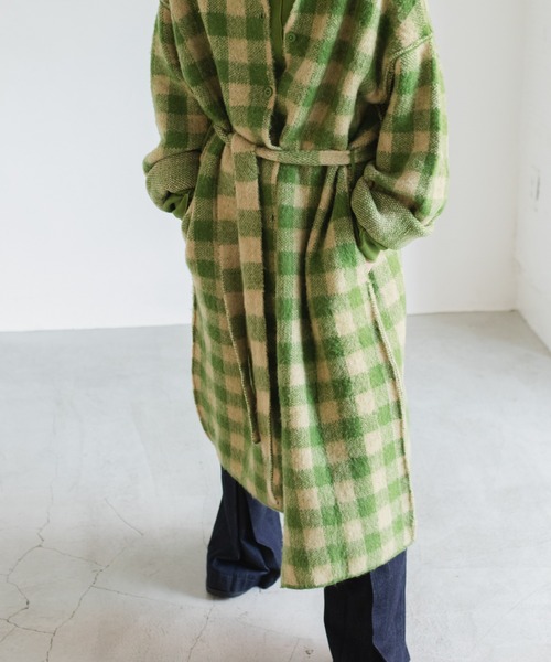Kastane（カスタネ）の「起毛チェックニットマキシガウン（カーディガン/ボレロ・レディース・ブラウン/グリーン・FREE）」の6枚目の写真