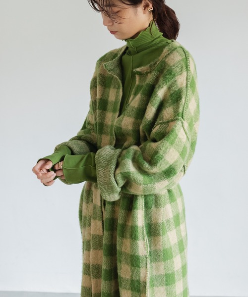 Kastane（カスタネ）の「起毛チェックニットマキシガウン（カーディガン/ボレロ・レディース・ブラウン/グリーン・FREE）」の4枚目の写真