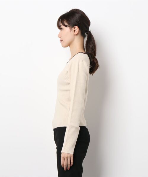 archives（アルシーヴ）の「【web限定】配色パイピングリブニットプルオーバー（ニット/セーター・レディース・グレイッシュベージュ/オレンジ/アイボリー/ブラック/グリーン系その他/グレー・MEDIUM）」の8枚目の写真