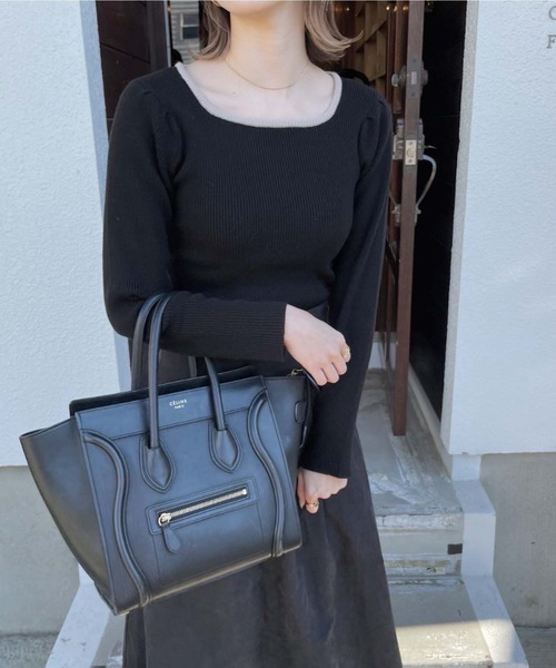 archives（アルシーヴ）の「【web限定】配色パイピングリブニットプルオーバー（ニット/セーター・レディース・グレイッシュベージュ/オレンジ/アイボリー/ブラック/グリーン系その他/グレー・MEDIUM）」の2枚目の写真