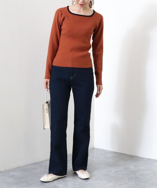 archives（アルシーヴ）の「【web限定】配色パイピングリブニットプルオーバー（ニット/セーター・レディース・グレイッシュベージュ/オレンジ/アイボリー/ブラック/グリーン系その他/グレー・MEDIUM）」の15枚目の写真