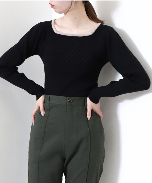 archives（アルシーヴ）の「【web限定】配色パイピングリブニットプルオーバー（ニット/セーター・レディース・グレイッシュベージュ/オレンジ/アイボリー/ブラック/グリーン系その他/グレー・MEDIUM）」の19枚目の写真