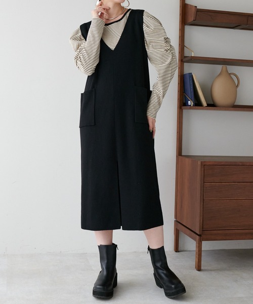 DISCOAT（ディスコート）の「深Vノースリニットワンピース（ワンピース