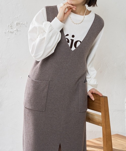 DISCOAT（ディスコート）の「深Vノースリニットワンピース（ワンピース
