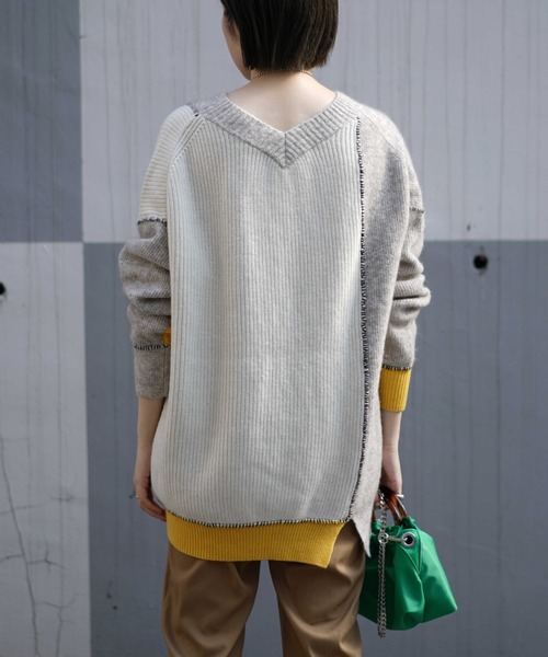 EN'DAY（エンディ）の「EN'DAY(エンディ) カラーブロックステッチニット（ニット/セーター・レディース・ベージュ/グレー・FREE）」の4枚目の写真