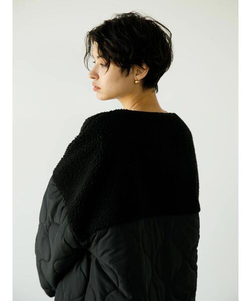 koe(コエ)の「ボア切り替えキルティングコート*(ノーカラーコート・レディース・オリーブ/ブラック/グレイッシュベージュ・L/M)」の13枚目の写真