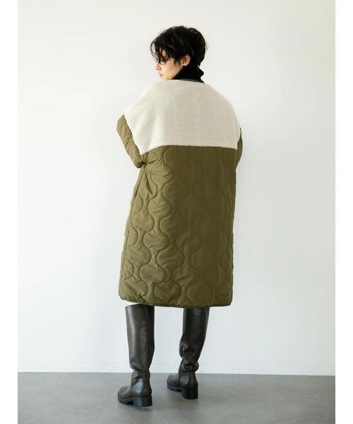 koe(コエ)の「ボア切り替えキルティングコート*(ノーカラーコート・レディース・オリーブ/ブラック/グレイッシュベージュ・L/M)」の17枚目の写真