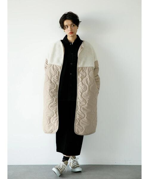 koe(コエ)の「ボア切り替えキルティングコート*(ノーカラーコート・レディース・オリーブ/ブラック/グレイッシュベージュ・L/M)」の19枚目の写真