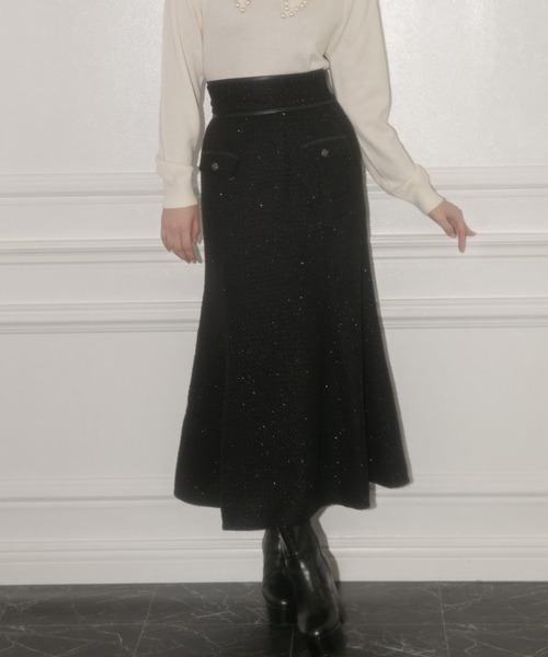 ANDGEEBEE（アンジービー）の「ツィードマーメイドロングスカート（スカート・レディース・アイボリー/ブラック・MEDIUM）」の2枚目の写真