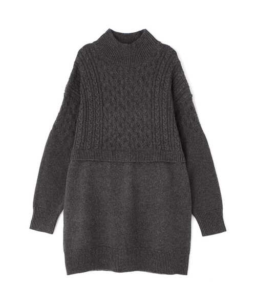 N.（N. Natural Beauty Basic）（エヌエヌナチュラルビューティーベーシック）の「ウール混ケーブルレイヤード風ニットミニワンピース（ワンピース・レディース・グレー/ホワイト/ライトグリーン・MEDIUM）」の6枚目の写真