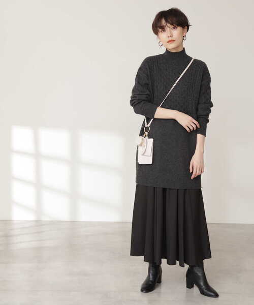 N.（N. Natural Beauty Basic）（エヌエヌナチュラルビューティーベーシック）の「ウール混ケーブルレイヤード風ニットミニワンピース（ワンピース・レディース・グレー/ホワイト/ライトグリーン・MEDIUM）」の7枚目の写真