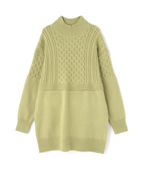 N.（N. Natural Beauty Basic）（エヌエヌナチュラルビューティーベーシック）の「ウール混ケーブルレイヤード風ニットミニワンピース（ワンピース・レディース・グレー/ホワイト/ライトグリーン・MEDIUM）」の19枚目の写真