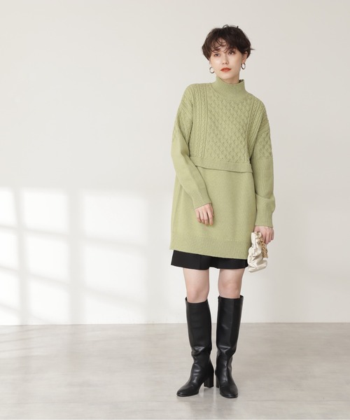 N.（N. Natural Beauty Basic）（エヌエヌナチュラルビューティーベーシック）の「ウール混ケーブルレイヤード風ニットミニワンピース（ワンピース・レディース・グレー/ホワイト/ライトグリーン・MEDIUM）」の17枚目の写真