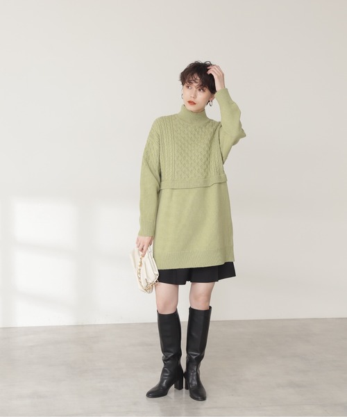 N.（N. Natural Beauty Basic）（エヌエヌナチュラルビューティーベーシック）の「ウール混ケーブルレイヤード風ニットミニワンピース（ワンピース・レディース・グレー/ホワイト/ライトグリーン・MEDIUM）」の16枚目の写真