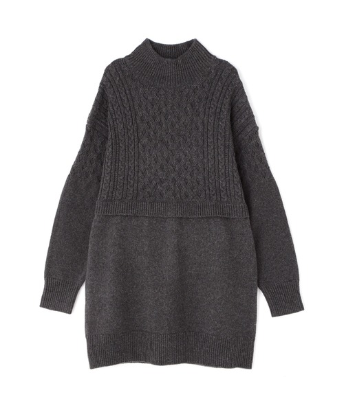 N.（N. Natural Beauty Basic）（エヌエヌナチュラルビューティーベーシック）の「ウール混ケーブルレイヤード風ニットミニワンピース（ワンピース・レディース・グレー/ホワイト/ライトグリーン・MEDIUM）」の14枚目の写真