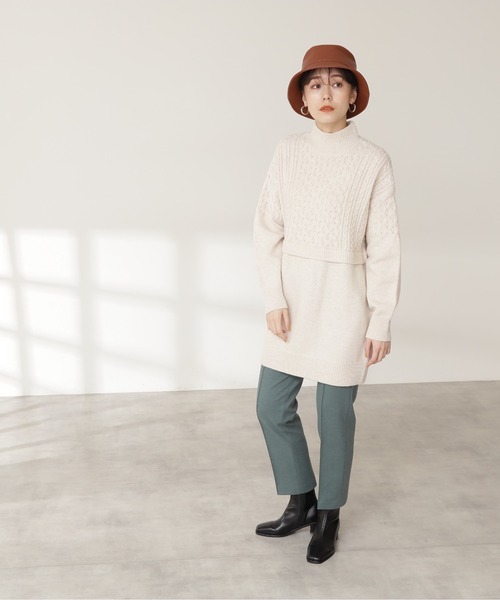 N.（N. Natural Beauty Basic）（エヌエヌナチュラルビューティーベーシック）の「ウール混ケーブルレイヤード風ニットミニワンピース（ワンピース・レディース・グレー/ホワイト/ライトグリーン・MEDIUM）」の9枚目の写真