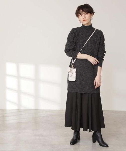 N.（N. Natural Beauty Basic）（エヌエヌナチュラルビューティーベーシック）の「ウール混ケーブルレイヤード風ニットミニワンピース（ワンピース・レディース・グレー/ホワイト/ライトグリーン・MEDIUM）」の12枚目の写真