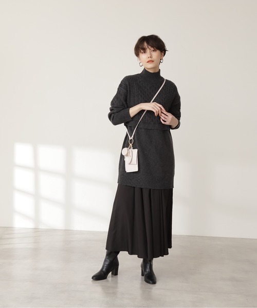 N.（N. Natural Beauty Basic）（エヌエヌナチュラルビューティーベーシック）の「ウール混ケーブルレイヤード風ニットミニワンピース（ワンピース・レディース・グレー/ホワイト/ライトグリーン・MEDIUM）」の11枚目の写真